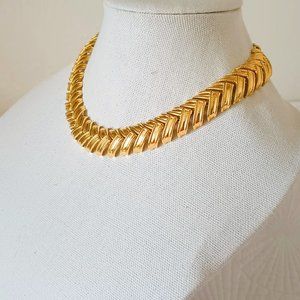 Women's Scoop Link Collar Necklace 18" Brushed Gold Tone Statement Bib Jewelry